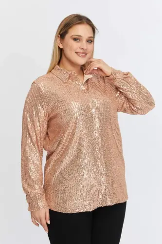 Plus Size Sequin Shirt Bronze - BÜYÜKBEDENIZ (1)