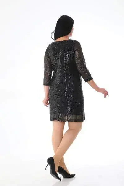 Plus Size Sequin Short Black Evening Dress KL3069 - 4