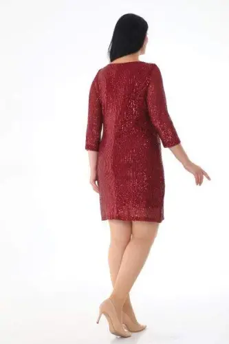 Plus Size Sequin Short Burgundy Evening Dress KL3069 - BÜYÜKBEDENIZ (1)