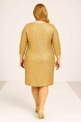 Plus Size Sequin Short Gold Evening Dress KL3069 - 6