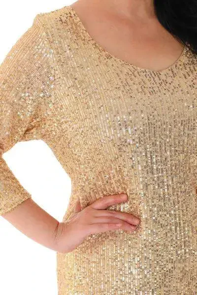Plus Size Sequin Short Gold Evening Dress KL3069 - 2