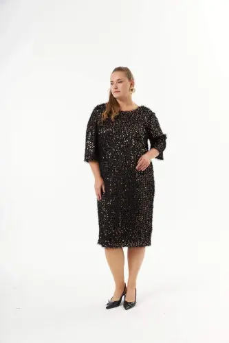 Plus Size Sequin Tinsel Evening Dress Bronze - 1