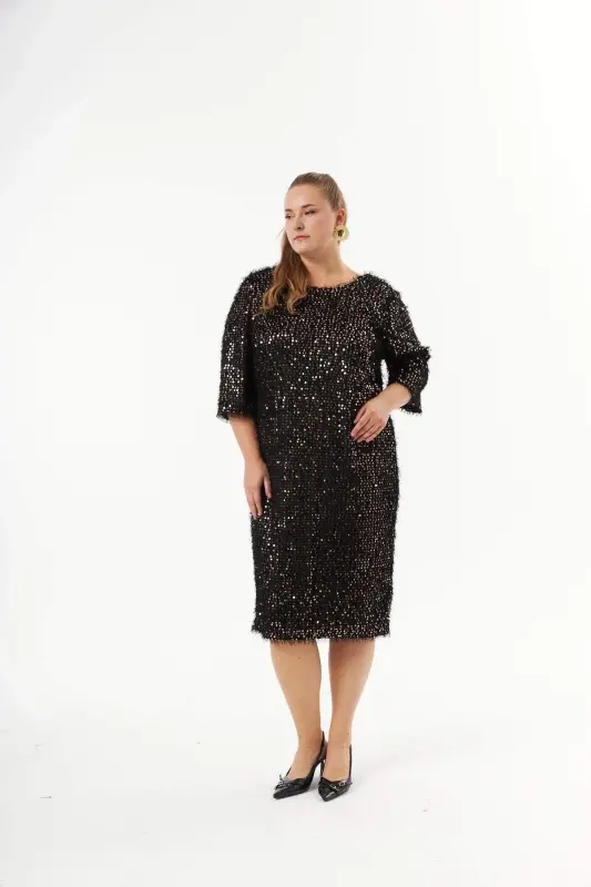 Plus Size Sequin Tinsel Evening Dress Bronze - 1