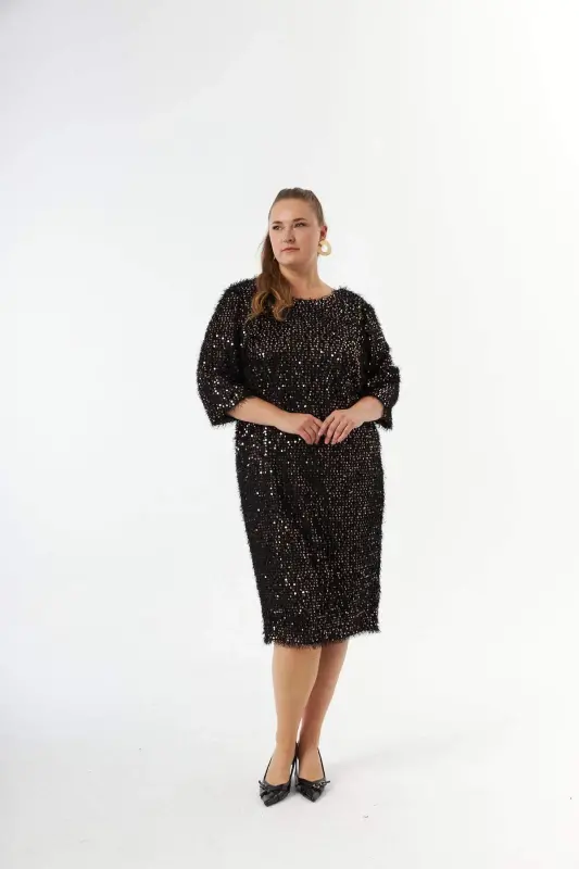 Plus Size Sequin Tinsel Evening Dress Bronze - 3