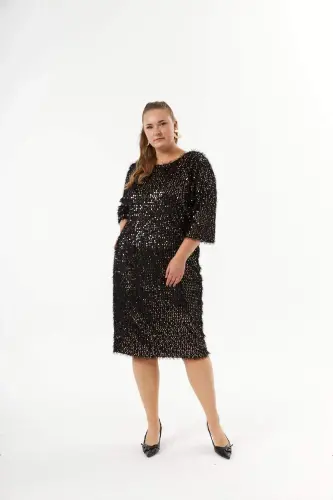 Plus Size Sequin Tinsel Evening Dress Bronze - 4