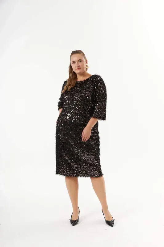 Plus Size Sequin Tinsel Evening Dress Bronze - 4