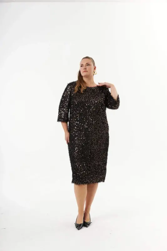 Plus Size Sequin Tinsel Evening Dress Bronze - 5