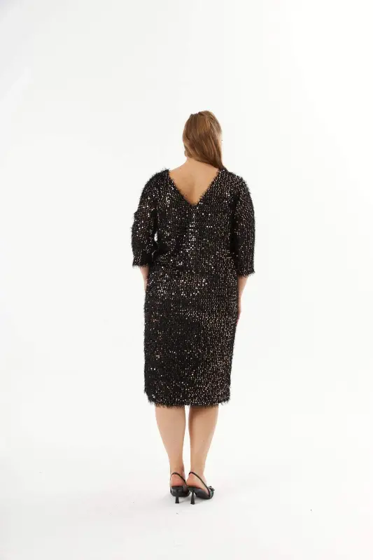 Plus Size Sequin Tinsel Evening Dress Bronze - 7