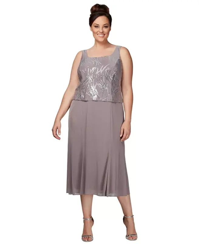 Plus Size Sequined Chiffon Dress and Jacket - 2