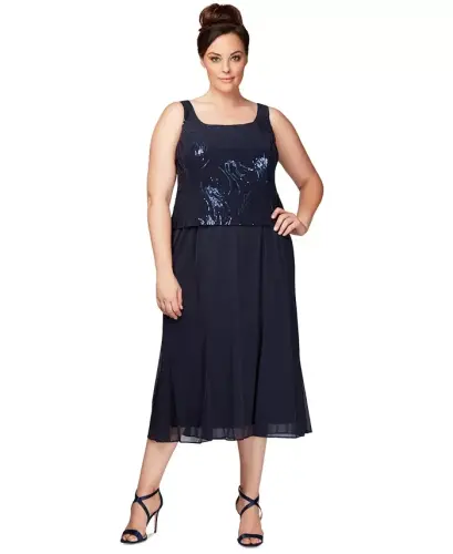 Plus Size Sequined Chiffon Dress and Jacket-Navy - ALEX EVENINGS (1)