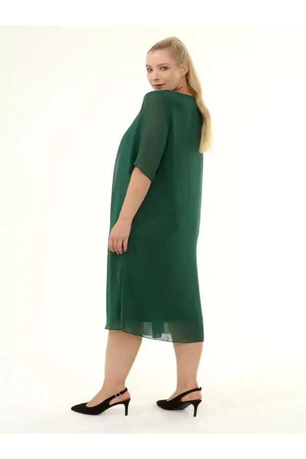 Plus Size Sequined Collar 3/4 Sleeve Chiffon Dress 9005 - 5