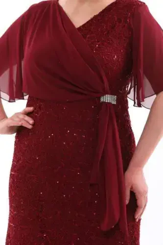 Plus Size Sequined Evening Dress KL3099 Burgundy - 7