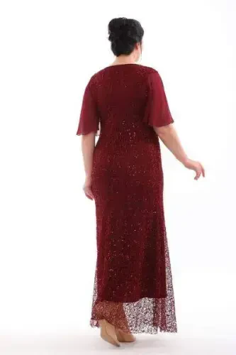 Plus Size Sequined Evening Dress KL3099 Burgundy - 3