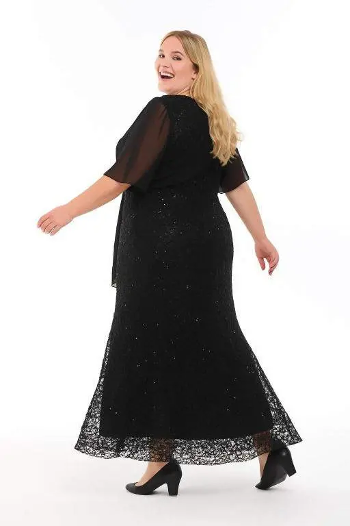 Plus Size Sequined Long Evening Dress KL3099 Black - 2