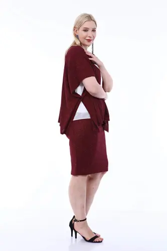 Plus Size Sequined Party Skirt and Burgundy Blazer 2 Piece Set 91-0615 - BÜYÜKBEDENIZ (1)