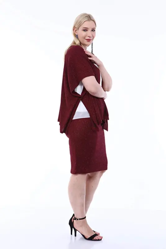 Plus Size Sequined Party Skirt and Burgundy Blazer 2 Piece Set 91-0615 - 2