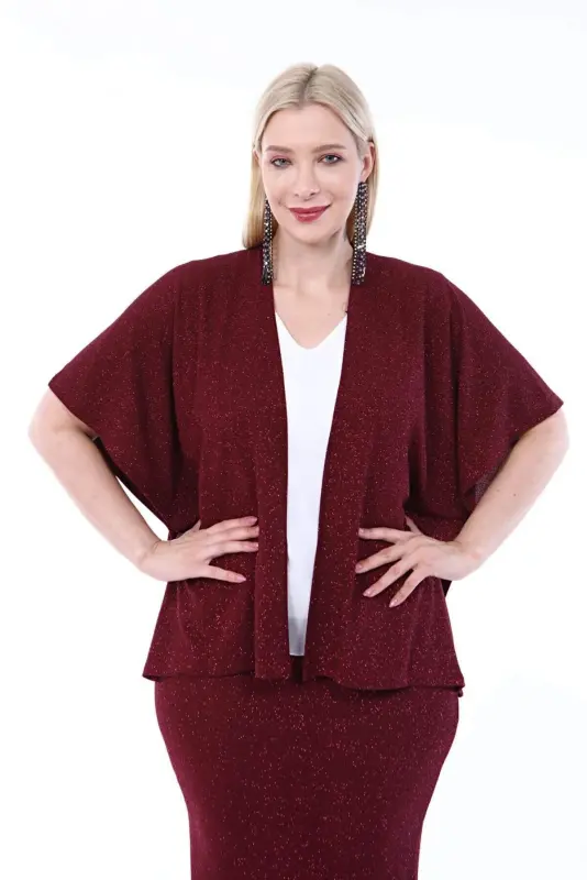 Plus Size Sequined Party Skirt and Burgundy Blazer 2 Piece Set 91-0615 - 4