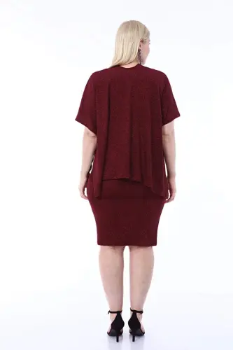 Plus Size Sequined Party Skirt and Burgundy Blazer 2 Piece Set 91-0615 - 5