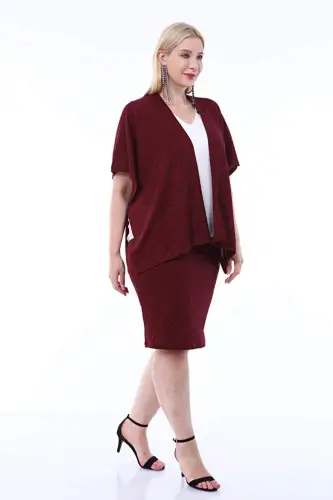 Plus Size Sequined Party Skirt and Burgundy Blazer 2 Piece Set 91-0615 - 6
