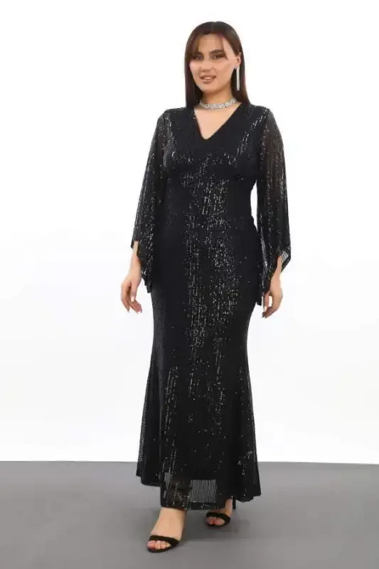Plus Size Sequined Sparkle Maxi Dress KL3100 Black - 2