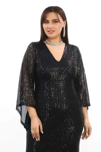 Plus Size Sequined Sparkle Maxi Dress KL3100 Black - 4
