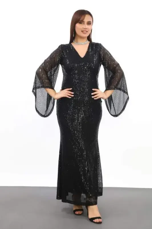 Plus Size Sequined Sparkle Maxi Dress KL3100 Black - 6