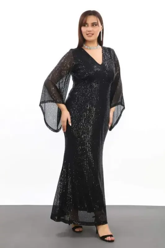 Plus Size Sequined Sparkle Maxi Dress KL3100 Black - 7