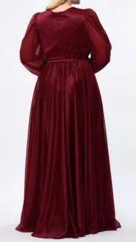 Plus Size Shimmer Long Sleeve Shimmer KL3047 Evening Dress Burgundy - 3