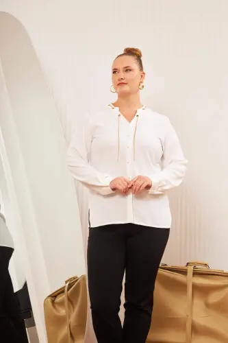 Plus Size Shirt Ecru with Necklace Accessory - 1