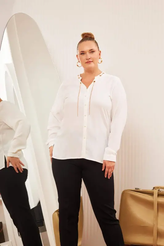 Plus Size Shirt Ecru with Necklace Accessory - 2