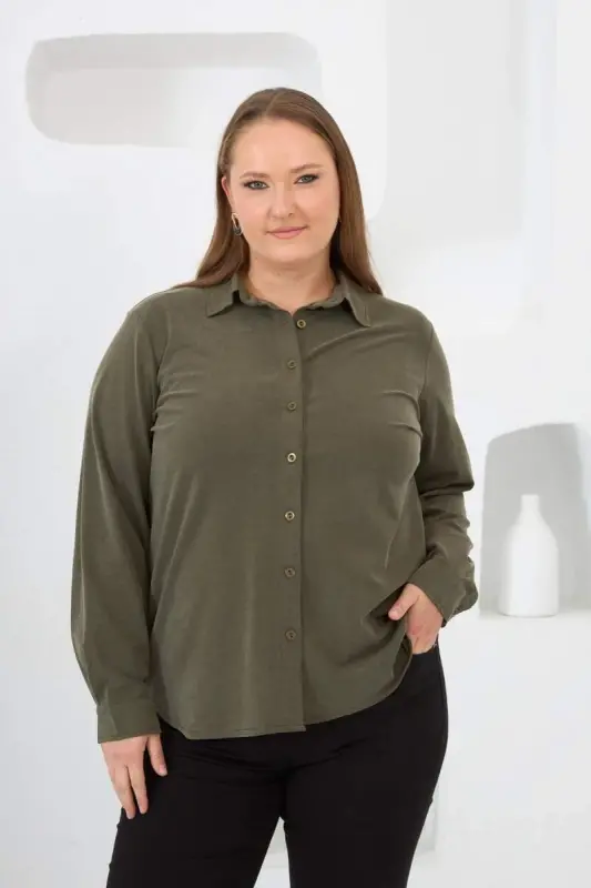 Plus Size Shirt Khaki - BÜYÜKBEDENIZ