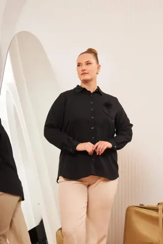 Plus Size Shirt With Rose Accessory Black - 3