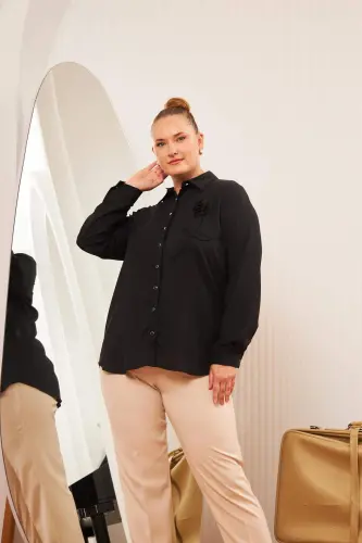 Plus Size Shirt With Rose Accessory Black - 5