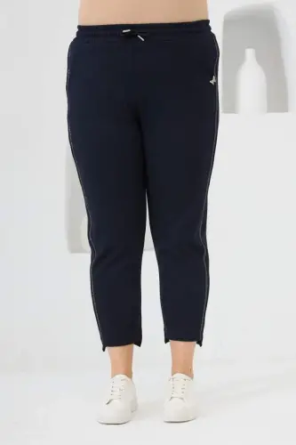 Plus Size Shirty Stone Detailed Sweatpants Navy Blue - 2