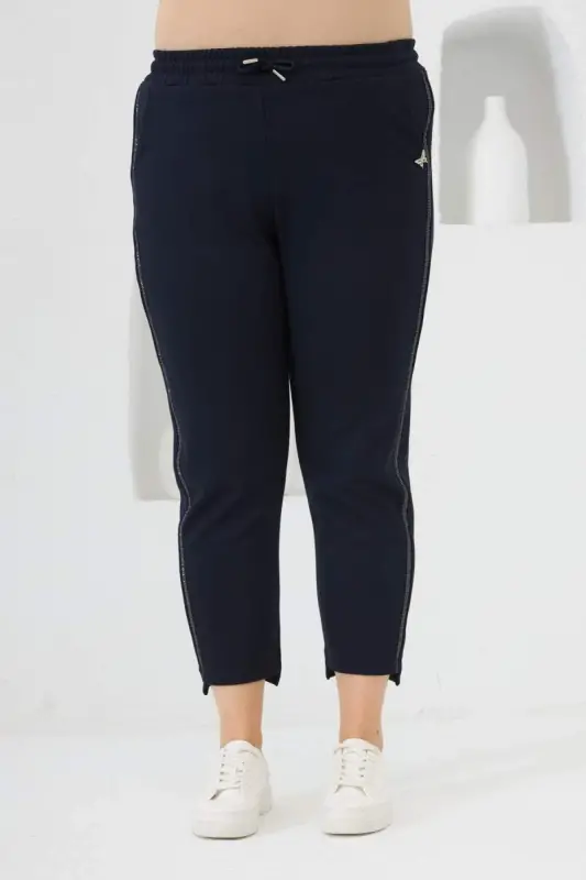 Plus Size Shirty Stone Detailed Sweatpants Navy Blue - 2