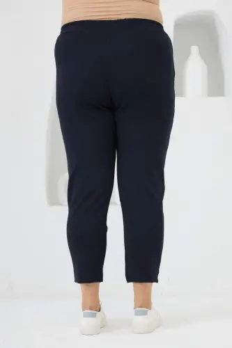 Plus Size Shirty Stone Detailed Sweatpants Navy Blue - 4