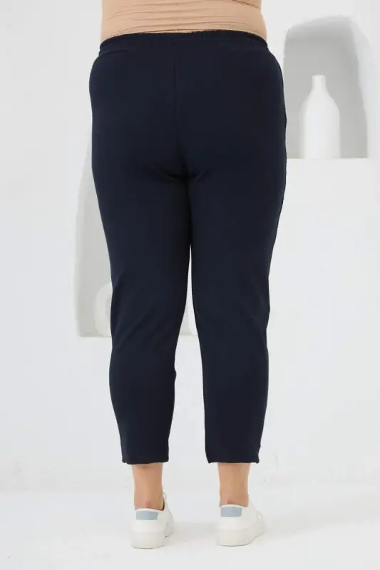 Plus Size Shirty Stone Detailed Sweatpants Navy Blue - 4