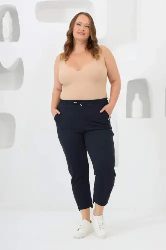 Plus Size Shirty Stone Detailed Sweatpants Navy Blue - 5