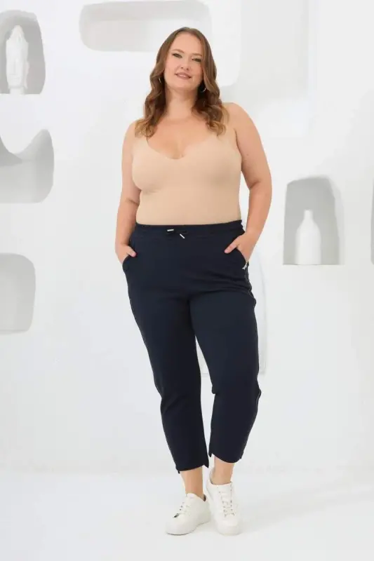 Plus Size Shirty Stone Detailed Sweatpants Navy Blue - 5