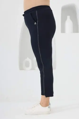 Plus Size Shirty Stone Detailed Sweatpants Navy Blue - 1