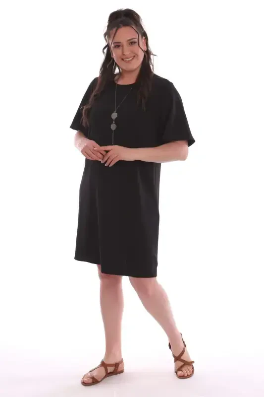 Plus Size Short Sleeve Black Dress - 1