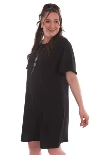 Plus Size Short Sleeve Black Dress - BÜYÜKBEDENIZ (1)