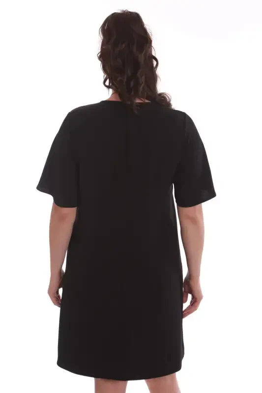 Plus Size Short Sleeve Black Dress - 4