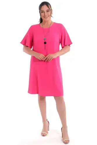 Plus Size Short Sleeve Fuchsia Dress - 1