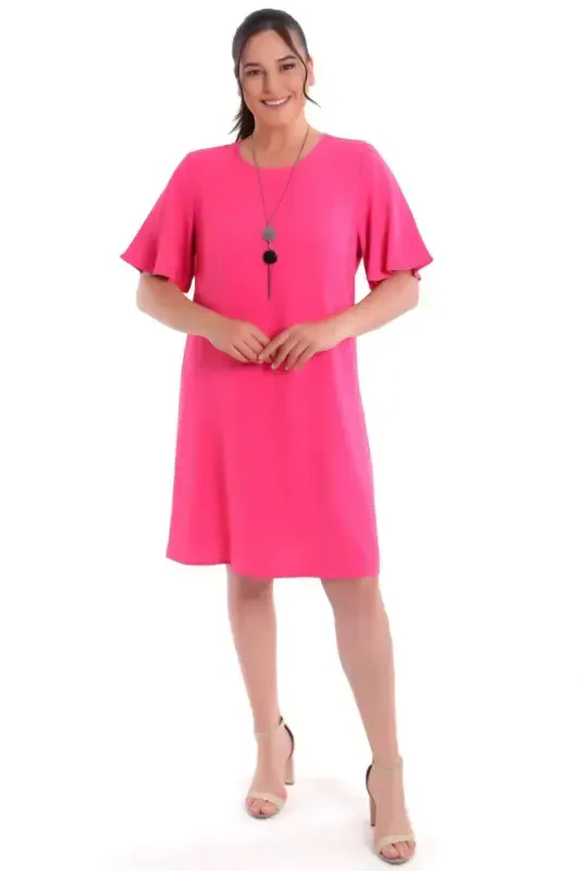 Plus Size Short Sleeve Fuchsia Dress - 1