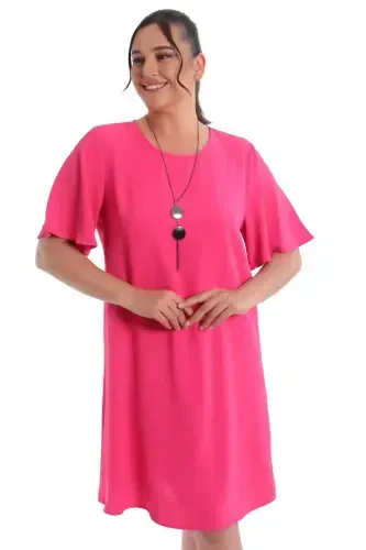 Plus Size Short Sleeve Fuchsia Dress - BÜYÜKBEDENIZ (1)