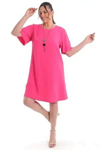 Plus Size Short Sleeve Fuchsia Dress - 3