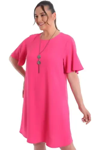 Plus Size Short Sleeve Fuchsia Dress - 4