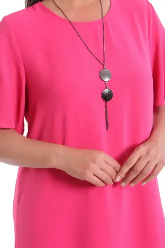 Plus Size Short Sleeve Fuchsia Dress - 5