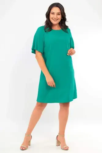 Plus Size Short Sleeve Green Dress - 1
